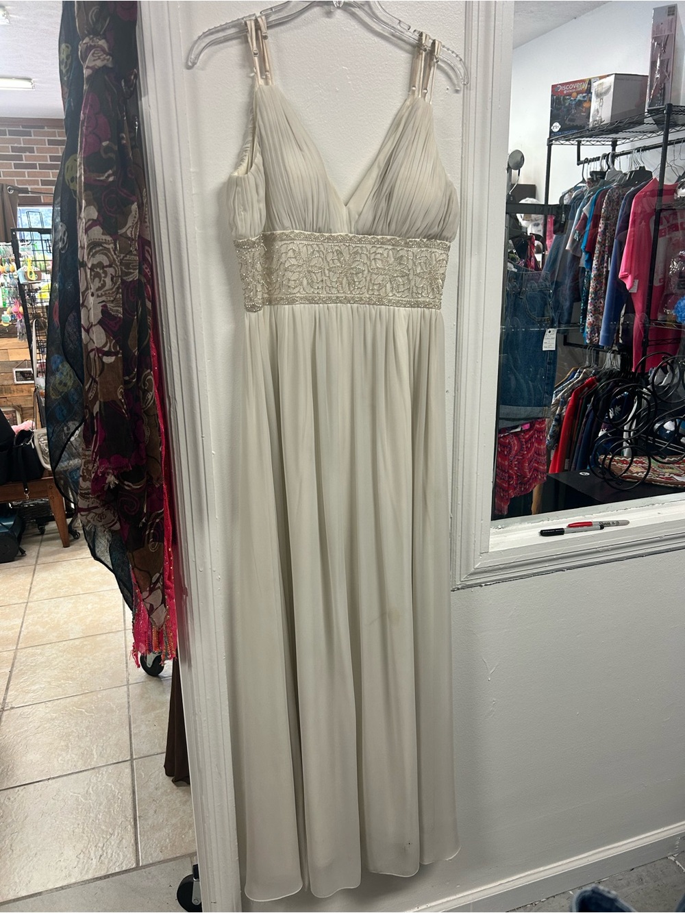 Alyce Paris Ivory Beaded Empire Waist Formal Gown Prom Dress Size 6